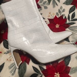 Miista White Croc-Embossed Heeled Boots